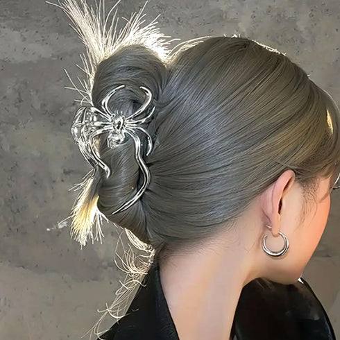 Spider Metal Hair Claw Clips, 1Pcs Alloy Hair Clip for Punk & Y2K-Style Hair Accessories Decorations (Silver Spider)