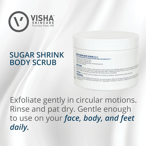 Visha Skincare 4 in 1 Sugar Shrink Body Scrub, 10 oz - Multi-tasking Exfoliating Scrub for Smooth and Soft Skin