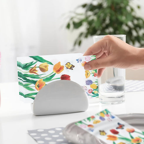 YOCHANDA 100 Pack (Inches, 7.8*4.3) Tulip Floral Guest Hand Towels Disposable for Bathroom, Floral Paper Napkins