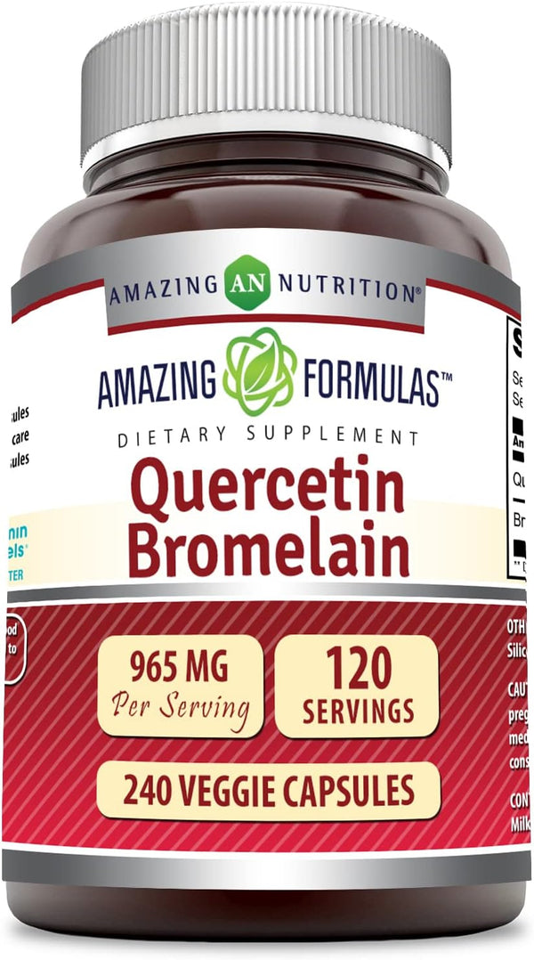 Amazing Nutrition Quercetin 800 Mg with Bromelain 165 Mg - Veggie Capsules Supplement, Non-GMO, Gluten Free