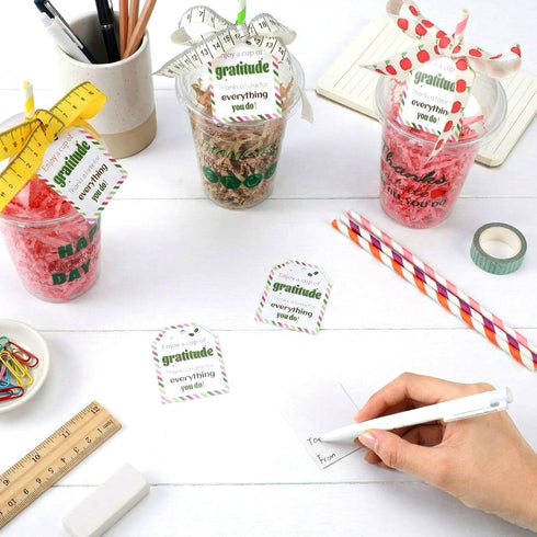 Qinyoung 24 Sets End of Year Teacher Gifts Bulk Coffee Gift Card Holder with Cards Teacher Survival Kit Thank You Gifts