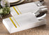 Disposable Dinner Napkins with Built-in Flatware Pocket, Linen Feel White and Golden Napkin, Prefolded for Silverware