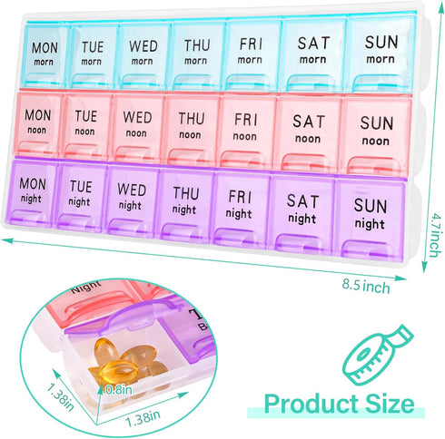 Teikou 3 7 Organizer2Pack Large Weekly Pill Organizer Times A Day,Travel Pill Cases Moisture-Proof Day Pill Contaner