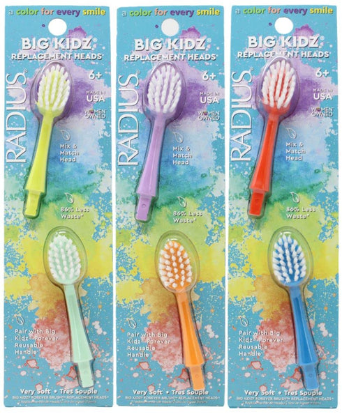 RADIUS Big Kidz Forever Brush Replacement Heads for Children 6 Years and Up, BPA Free, Extra Soft (2 Heads - 3 Count)