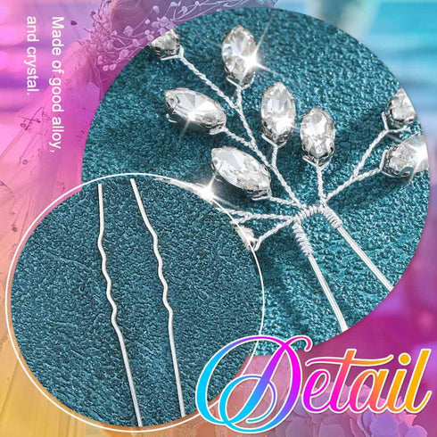 Heread Crystal Bride Wedding Hair Pins, Rhinestones Bridal Hair Accessories Head Piece for Women and Girls (Pack of 3)