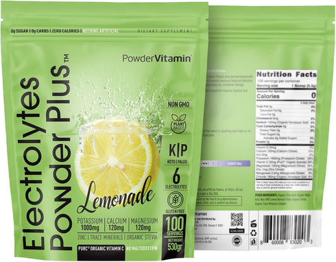 Electrolytes Powder Plus Keto - Lemonade Flavor, 100 Servings, 0 Sugar, Energy Hydration Powder