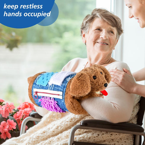 SOFWO Fidget Blanket and Muff Dog for Adults with Dementia, Alzheimers Dementia Activities Products for Elderly
