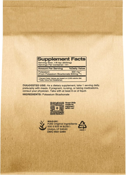 Pure Original Ingredients Potassium Bicarbonate - 4oz, Natural, Food Safe, Electrolyte, Leavening