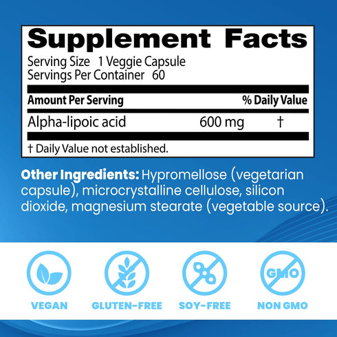 Doctor's Best Alpha-Lipoic Acid 600, Supports Glucose Metabolism, 60 Veggie Caps, Non-GMO, Vegan