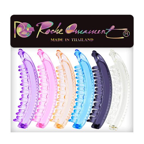 RC ROCHE ORNAMENT 6 Pcs Womens Premium Hair Plastic Banana Clip, Large Transparent Multicolor, Strong Hold Accessory