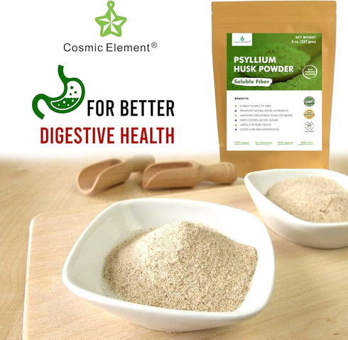 100% Pure Psyllium Husk Powder Organic - Fiber Supplement Powder | Psyllium Fiber Powder for Regularity and Keto Baking | Finely Ground Psyllium Husk Powder for Baking and Bread - 8 oz
