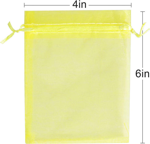 Lautechco 100Pcs Yellow Organza Bags - 4x6 inches Mesh Drawstring Gift Bags for Christmas