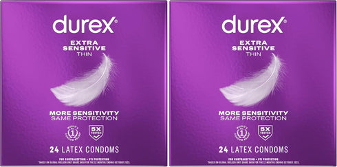 Durex Extra Sensitive Thin Condoms,Lubricated Latex Condoms for Men,24 Count (Pack of