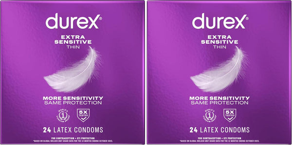 Durex Extra Sensitive Thin Condoms,Lubricated Latex Condoms for Men,24 Count (Pack of