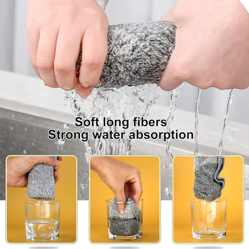 12 Pcs Bamboo Charcoal Fibre Non-Scratch Wire Dishcloth, Reusable Kitchen Cleaning Rags for Wet and Dry