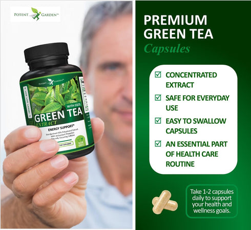 Green Tea Extract with EGCG - Natural Energy, Mental Focus, Immune Support, Antioxidant, 120 Capsules