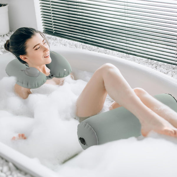 U-Shaped Full Body Bath Pillow for Tub - 2 Pcs Inflatable Bath Pillows with Adjustable Button for Relaxation