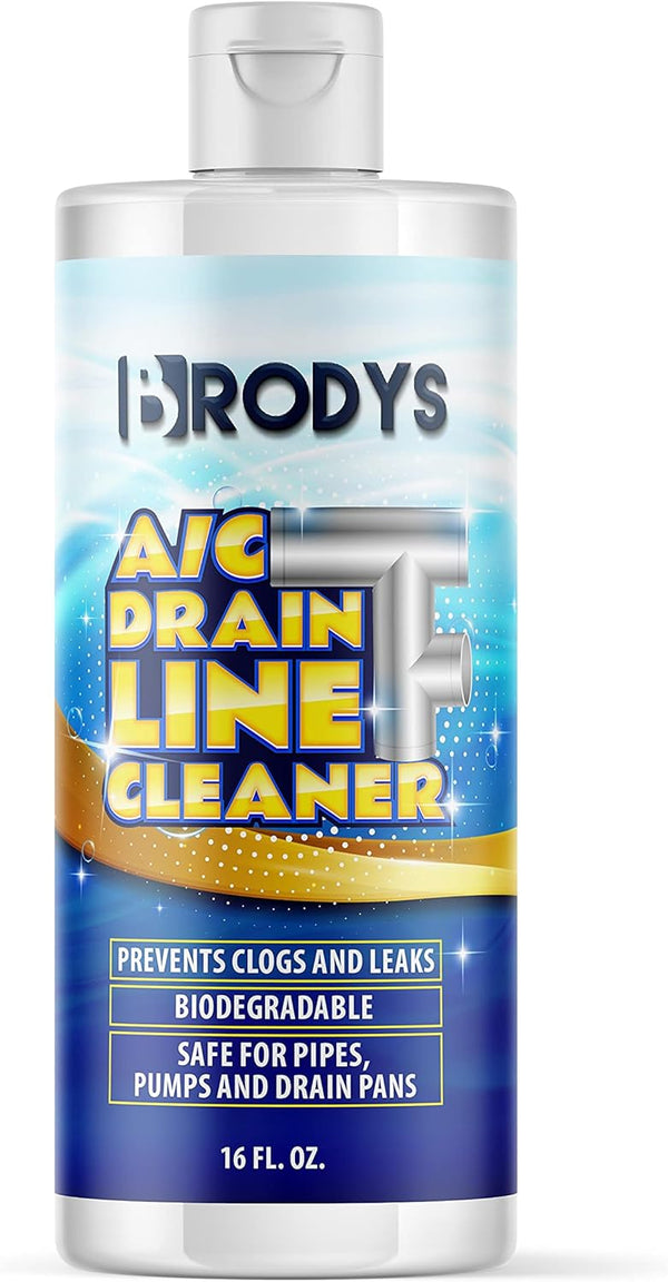 Brodys A/C HVAC Drain Line Cleaner 16oz Bottle, 2 Month Supply for Home and Office Use