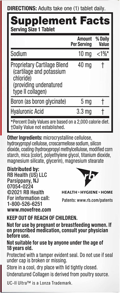 Move Free Ultra Triple Action Joint Support Supplement, 64 Tablets - Type II Collagen, Boron & Hyaluronic Acid