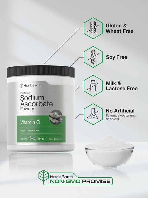 Horbaeach Buffered Sodium Ascorbate Vitamin C Powder - 16 oz Vegan, Non-GMO Supplement