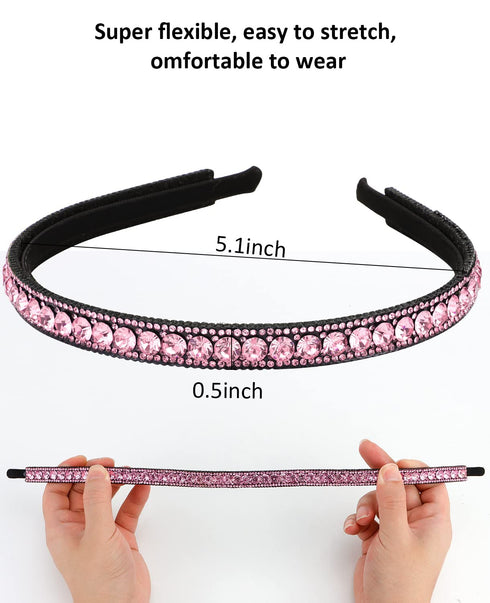 Wecoe Pink Rhinestone Headband, Non Slip Fashion Bling Hair Band for Women Girls, Holiday Accessories