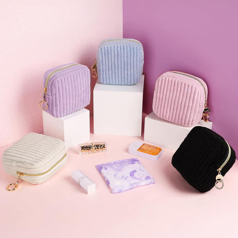 Period Bag for Teen Girls, Corduroy Sanitary Napkin Storage Bag, Fluffy Menstrual Pad PouchTampon Holder for Purse