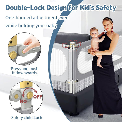 Yozoia 30 Bed Rail for Toddlers, Baby Bed Rail Guard with Double Child Safety Lock, Speed Height Adjustable, Safety