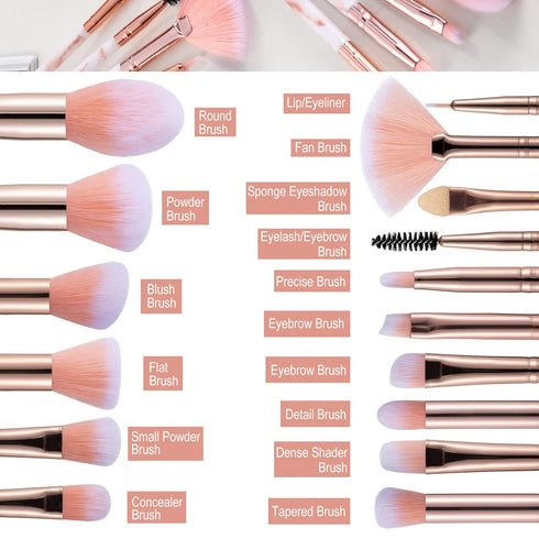 16PCs Marble Makeup Brushes Set, Premium Synthetic Kits for Foundation, Powder, Eyeshadow, Eyeliner, Blending