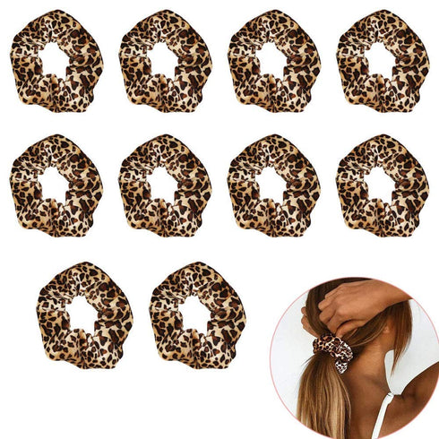 Luckycivia 10 Pcs Leopard Print Scrunchies, Stretch Hair Bands, Hair Ties for Women and Girls