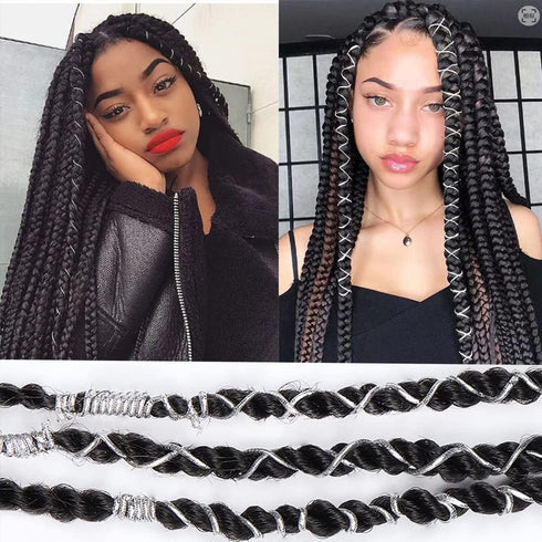 Silver Dreadlock Braids Hair Accessories, 2 Pieces 5M Braiding Hair Deco Stretchable Elastic Cord