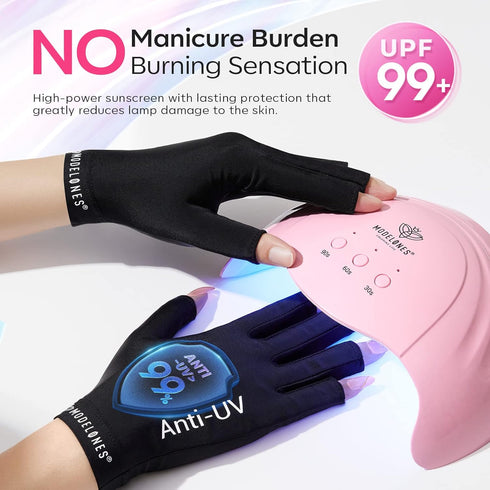 modelones UV Gloves for Nails, Professional UPF99+ UV Protection Fingerless Gloves for Gel Manicures