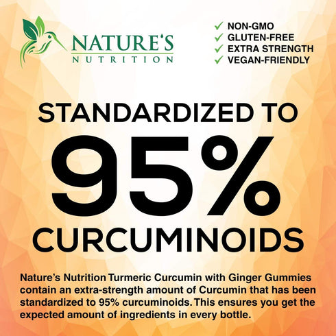 Turmeric Curcumin & Ginger Gummies with Black Pepper Extract for Max Absorption, 120 Vegan Gummies