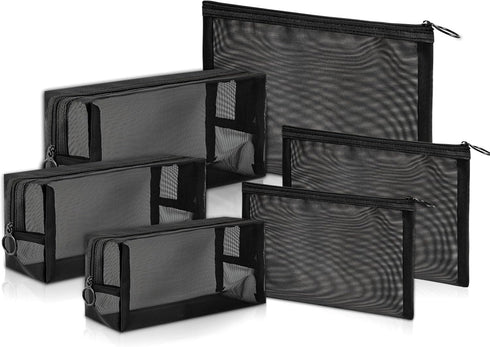 Mesh Cosmetic Bag, Portable Makeup Pouch, Travel Toiletry Organizer, 6 Pieces with Zipper