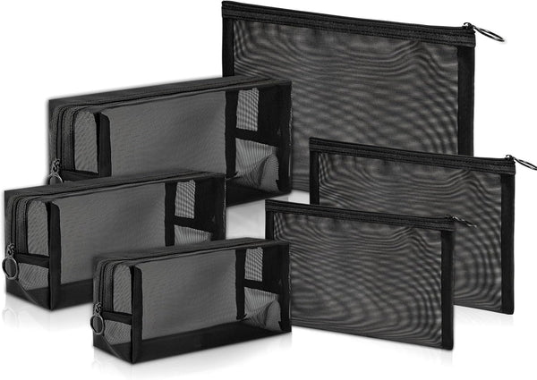 Mesh Cosmetic Bag, Portable Makeup Pouch, Travel Toiletry Organizer, 6 Pieces with Zipper