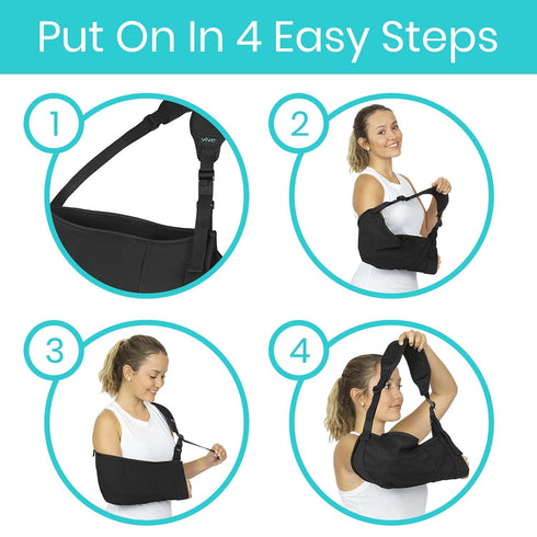 Vive Arm Sling Shoulder Immobilizer - Comfortable Relief for Left or Right Arm, Adjustable Padded Straps (Black)