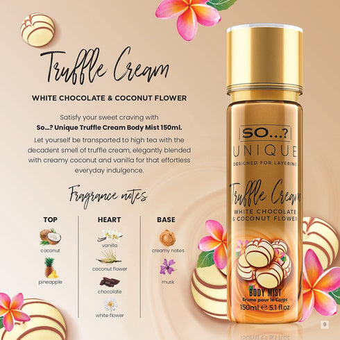 So…?...? Unique Truffle Cream Body Mist, Vanilla, Gourmand, Fruity Perfume for Women, 5.1 oz