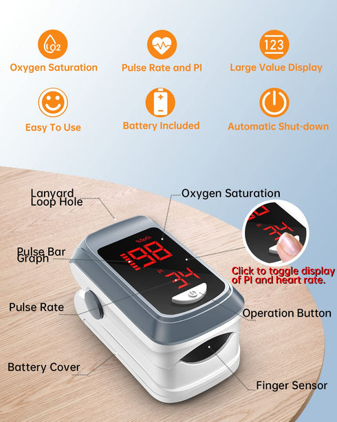 Bluetooth Fingertip Pulse Oximeter - HOLFENRY Blood Oxygen Saturation Monitor for Heart Rate & Oxygen Saturation
