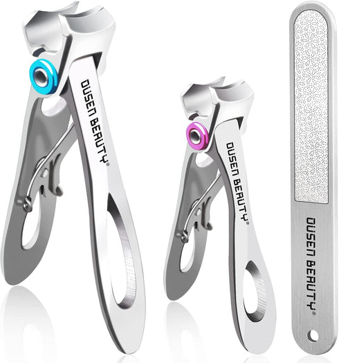 Nail Clippers for Thick Nails, Extra Wide Jaw Opening Stainless Steel Finger & Toe Nail Clipper Set (3 Pcs)