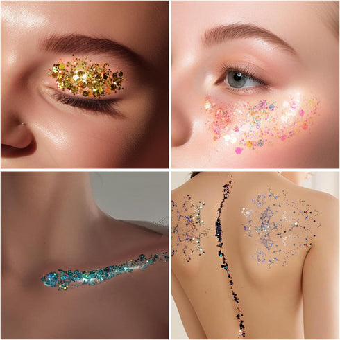 Teenitor Body Glitter Face Glitter Makeup, 12 Colors Face and Body Glitter Gel for Hair and Makeup