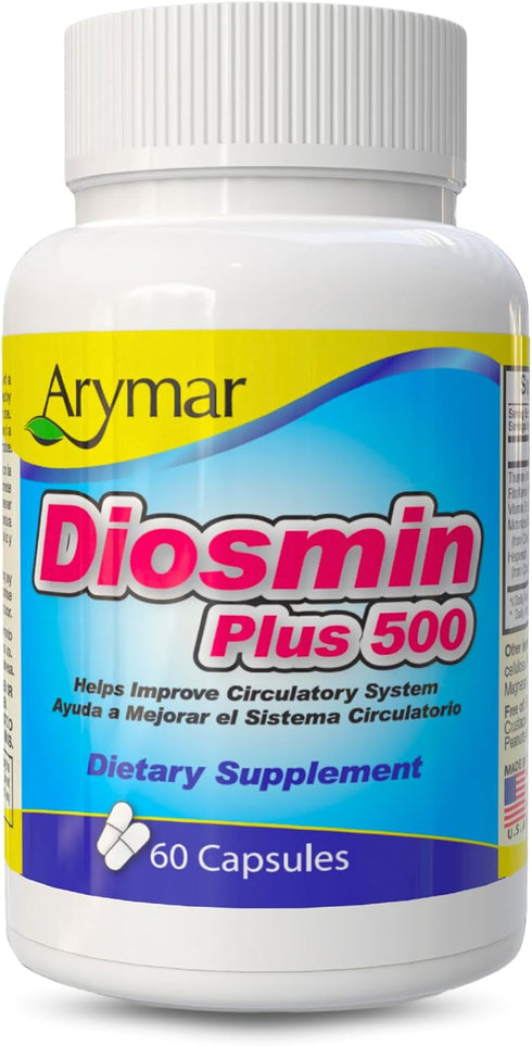 Arymar Diosmin Plus 500 Supplement for Circulatory Support with Hesperidin & B-Complex, 60 Capsules