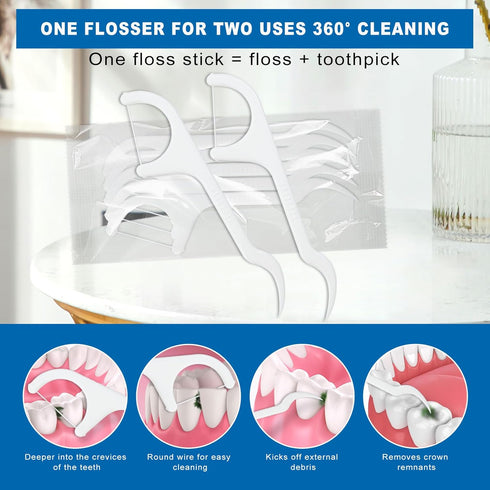 Pack of 50 Dental Floss Picks, Individually Wrapped for Adults & Kids, Travel & Office Use (5pcs per Bag, 50 Bags)