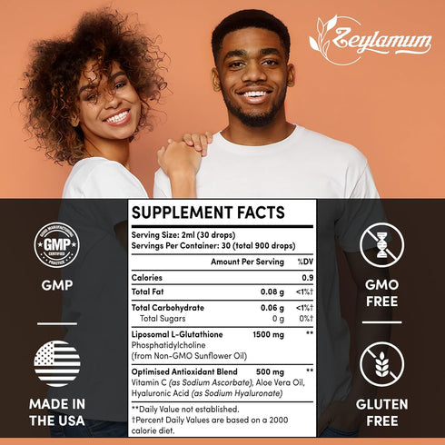 2000MG Liposomal Glutathione Liquid Drops, Enhanced Absorption Glutathione Supplement with Vitamin C, Hyaluronic Acid,