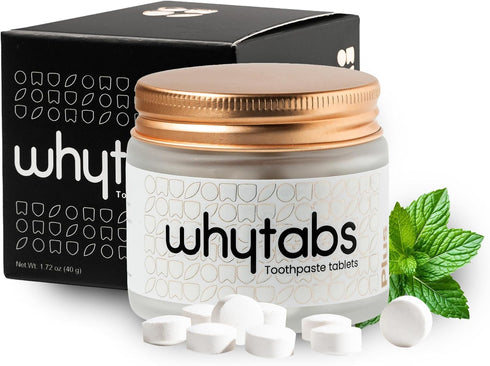 whytabs Toothpaste Tablets Plus Enamel Repair, Fluoride Free, Probiotics, Travel Friendly (70 Count,