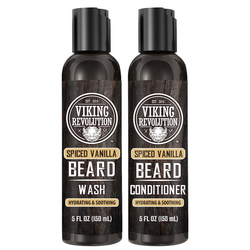 Viking Revolution Beard Wash & Conditioner for Men, Spiced Vanilla with Argan Oil & Jojoba Oil, 5oz Beard Care