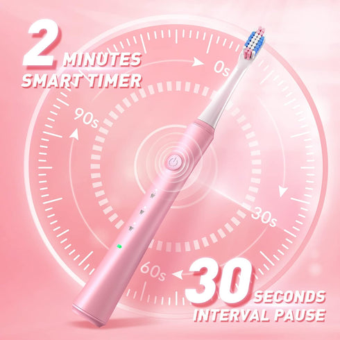 Electric Toothbrush for Adults, 10 Brush Heads, Rechargeable, 40000 VPM, 3 Modes, Smart Timer, Pink