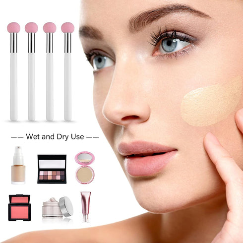 Sibba Foundation Brushes Set: 4 PCS Makeup Setting Powder Blush, Angled Stick, Liquid Concealer, Cream, and Puff