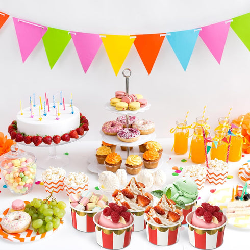 Willinglong 100 9 oz Pcs Circus Carnival Party Cups Red Stripe Paper Ice Cream Cups for Christmas Circus Carnival