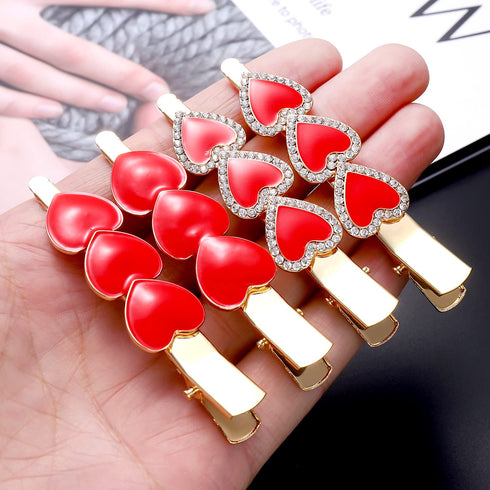 Valentine’s Day Hair Clips, Sparkly Rhinestone Enamel Cupid Heart Hairpins for Women Girls, 4 Pack