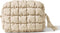 Quilted Makeup Bag, Travel Toiletry Bag for Women, Cute Puffer Makeup Organizer (M, Beige)