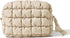 Quilted Makeup Bag, Travel Toiletry Bag for Women, Cute Puffer Makeup Organizer (M, Beige)